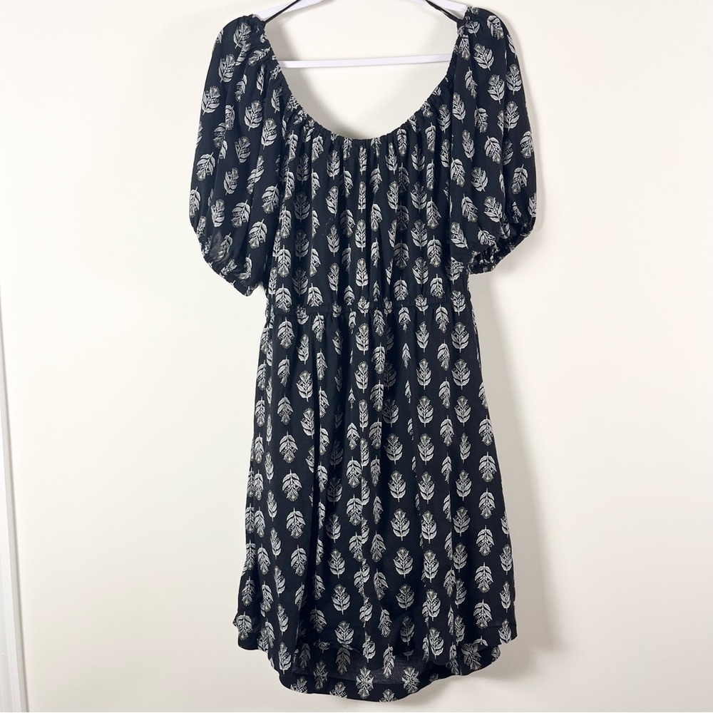 Old Navy Womens Puff Sleeve Floral Dress Size XXL Leaf Milk Maid Tie Back Black